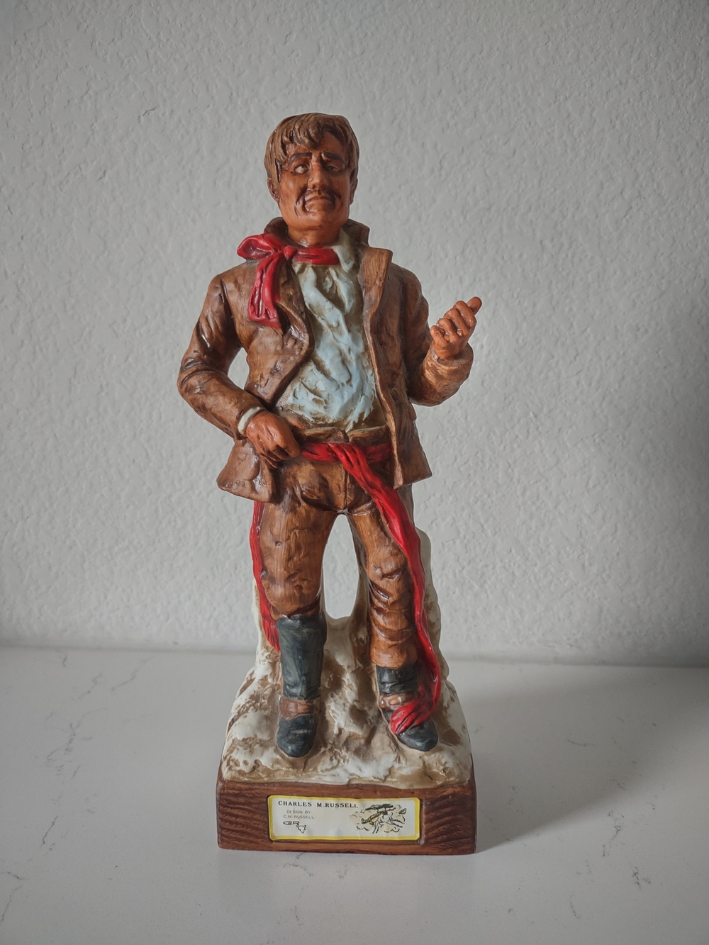 Hoffman Liquor Bottle Decanter CM Russell Crosseyed Cowboy Vintage Porcelain